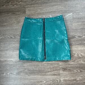 ModCloth Teal Faux Snake Skin Mini Skirt Front Zipper 4 Rock Indie Sleaze Retro